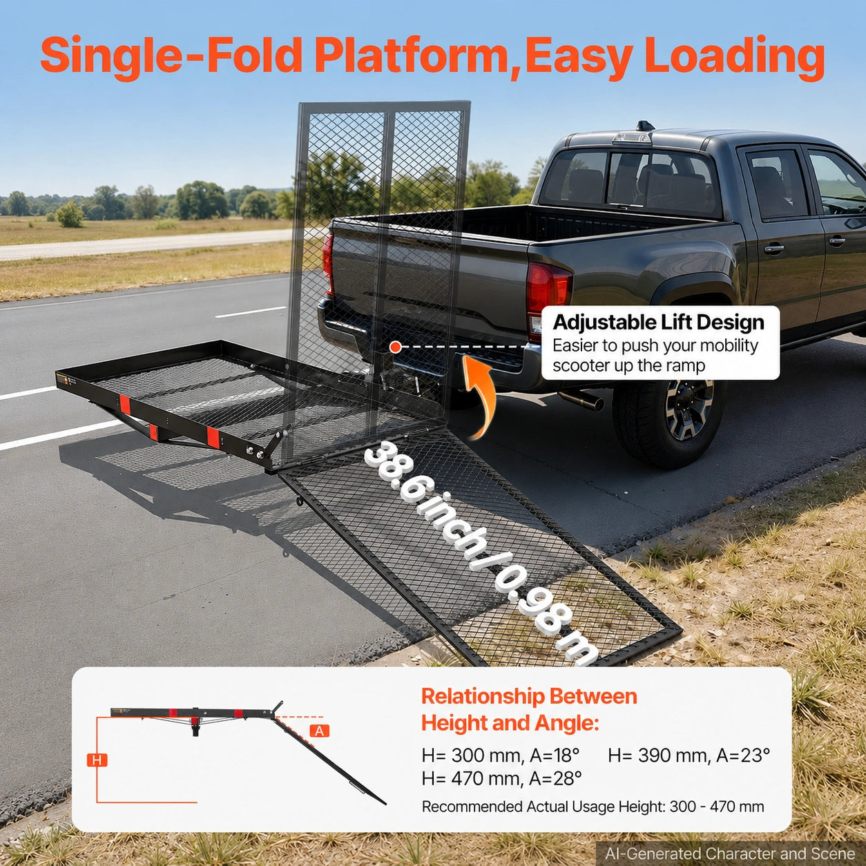 folding loading ramp for electric wheelchair and mobility scooter carrier