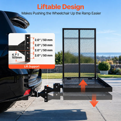 height adjustable mobility scooter hitch carrier with folding ramp
