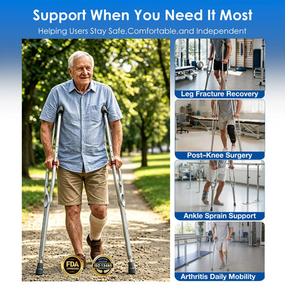 Ultra-Light Heavy-Duty Crutches with Multi-Point Adjustment