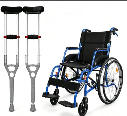 Lightweight Folding Wheelchair & Padded Underarm Crutches Bundle