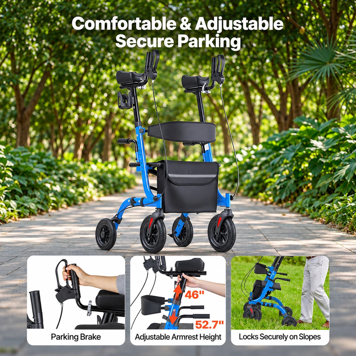 All-Terrain Upright Rollator Walker & 2-in-1 Transport Chair Combo for Seniors
