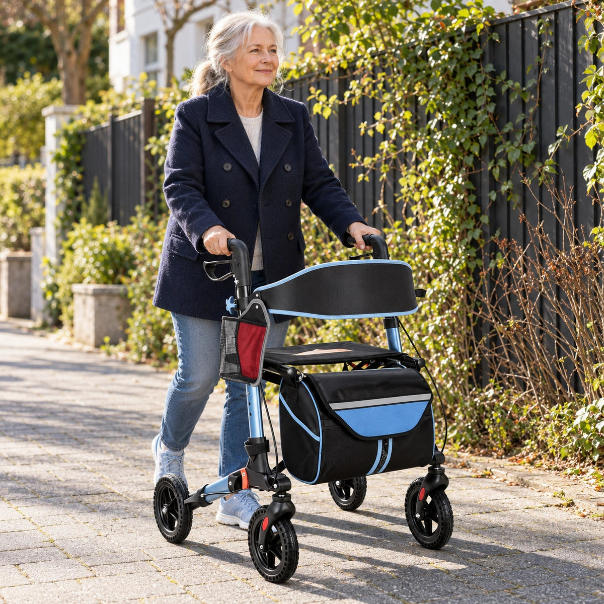 Foldable Lightweight Rollator with Padded Seat and Smooth All-Terrain Wheels