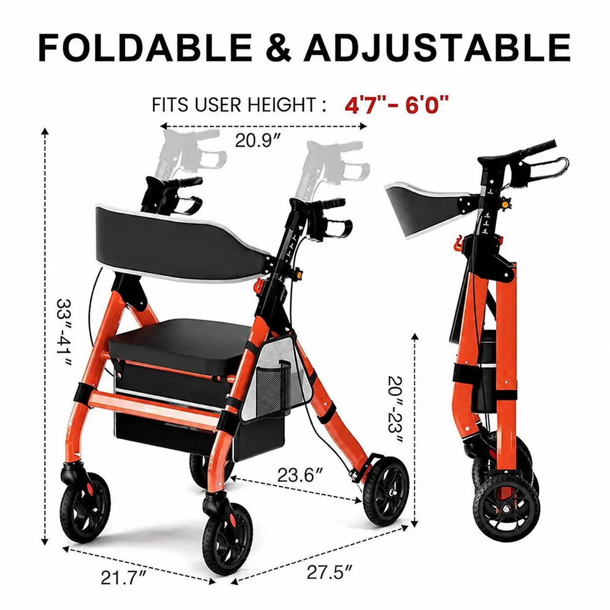 WHLICKS lightweight transport wheelchair with foldable and adjustable.