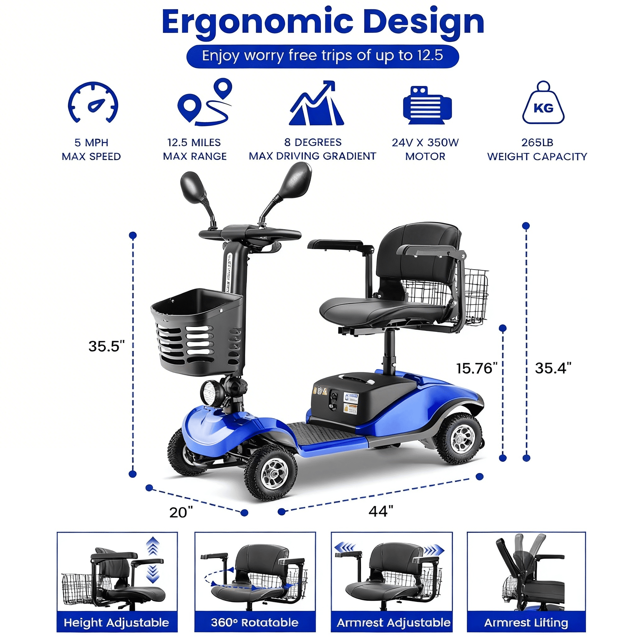 Folding Mobility Scooter for Adults Portable Travel Mobility Scooter for Seniors