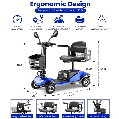 Folding Mobility Scooter for Adults Portable Travel Mobility Scooter for Seniors