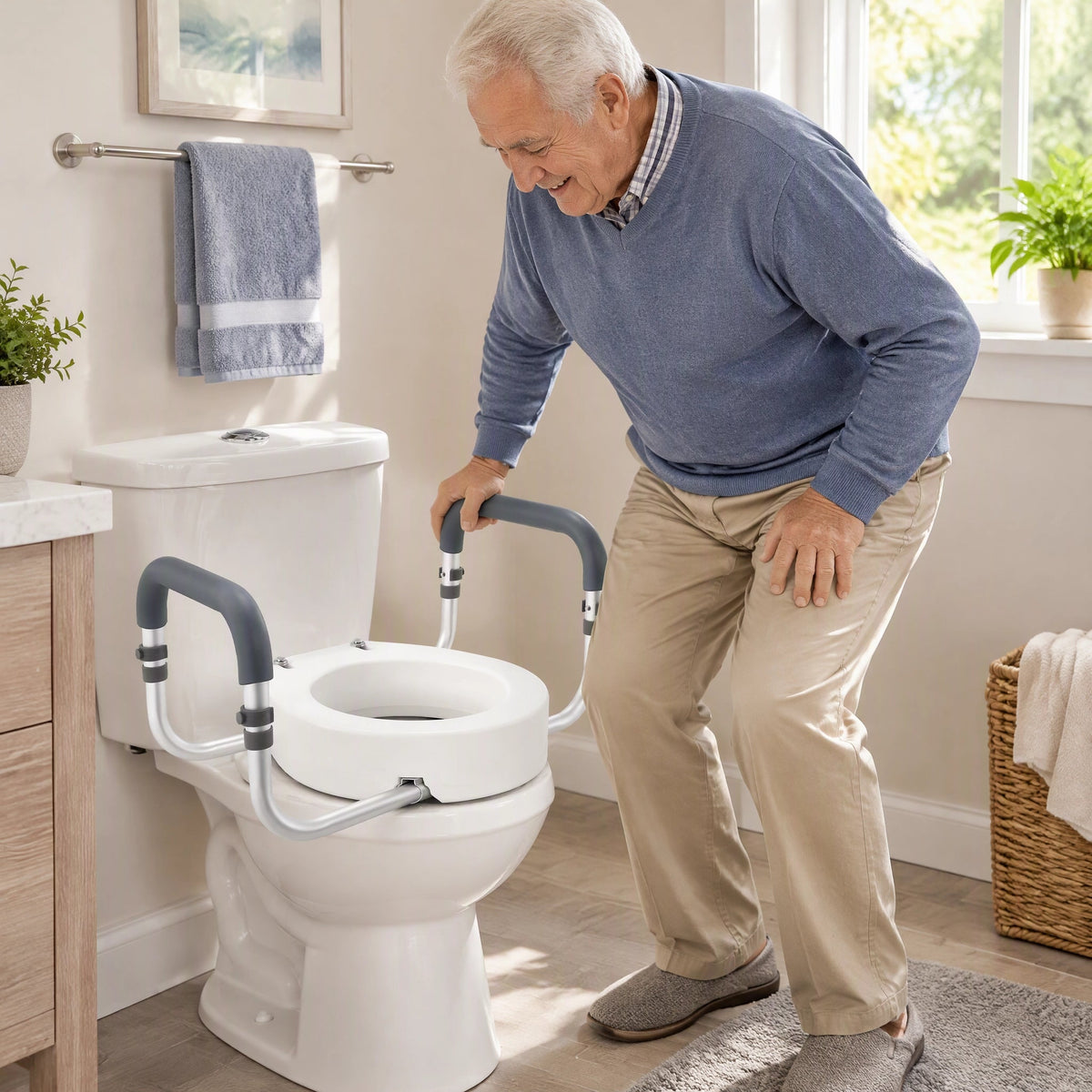 Raised Toilet Seat with Arms – 3.5″ Elevated Support for Safe & Easy Use