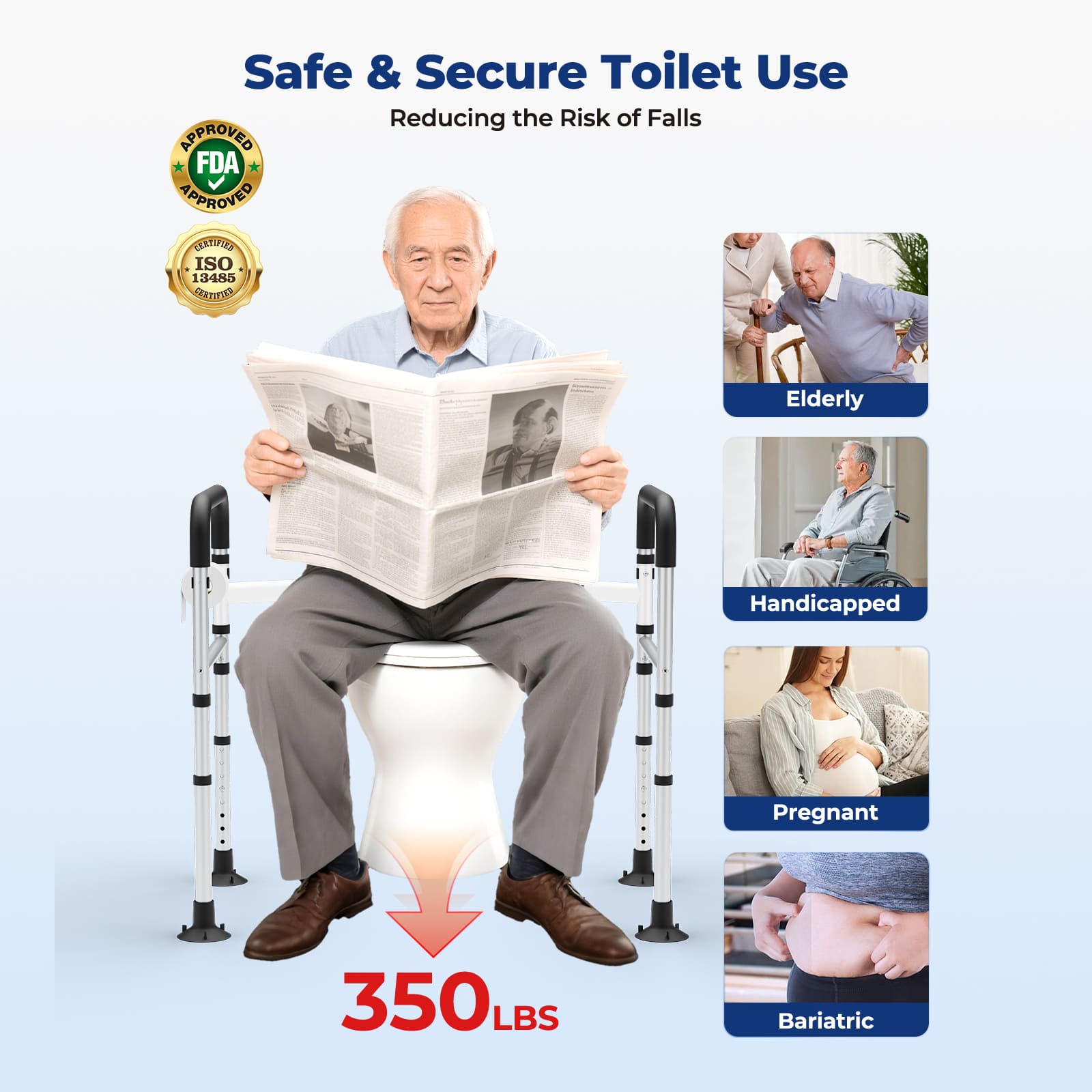 WHLICKS Toilet Safety Rails for Seniors – Adjustable, Foldable, Supports 350 lbs