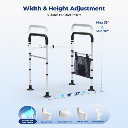 WHLICKS Toilet Safety Rails for Seniors – Adjustable, Foldable, Supports 350 lbs