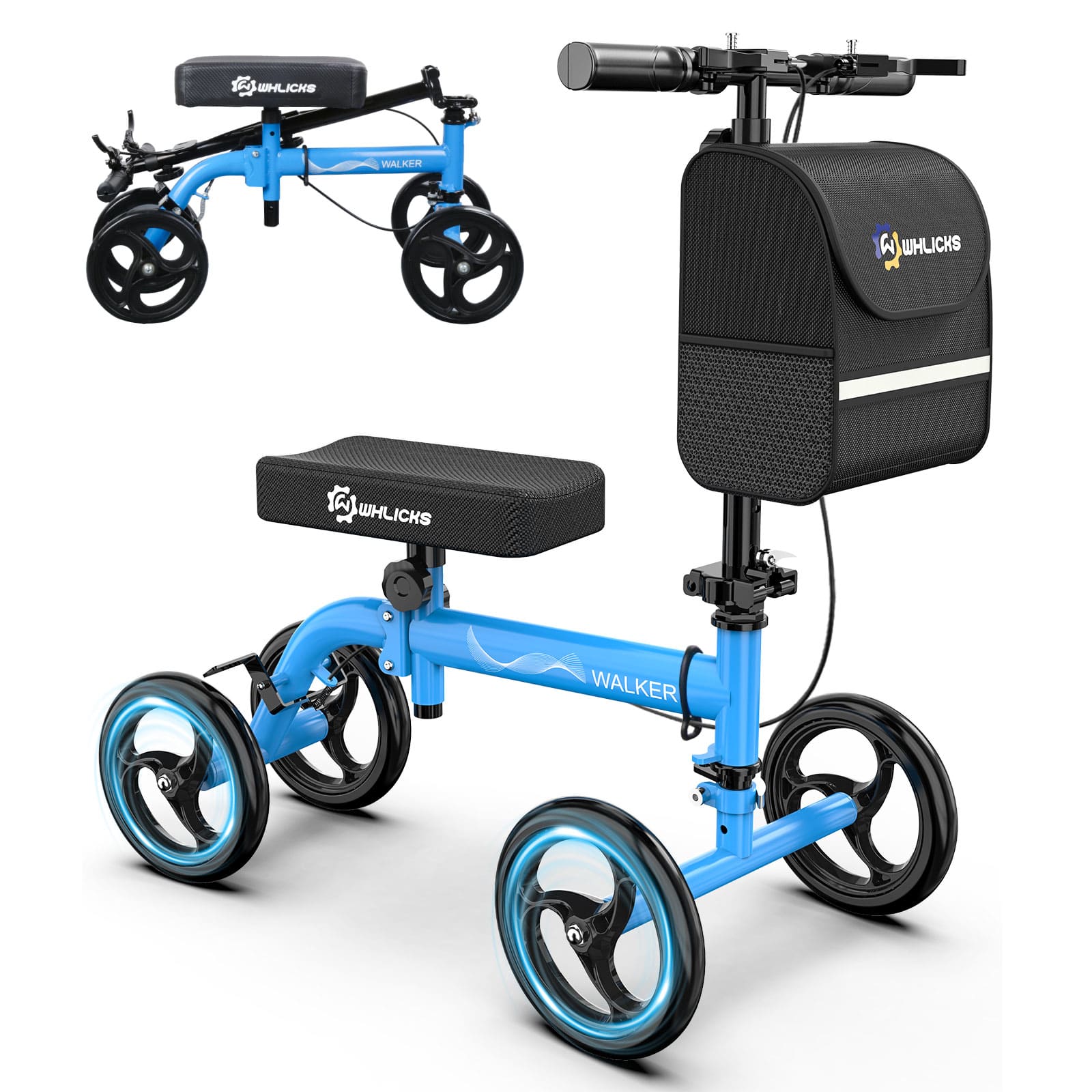WHLICKS Foldable Knee Scooter for Foot Surgery & Ankle Injury Recovery – Steerable Crutch Alternative with Basket