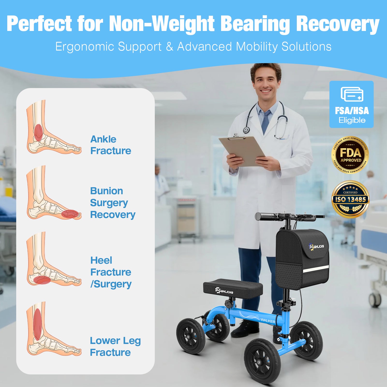 All Terrain Knee Scooter for Adults – Foldable Knee Walker for Foot & Ankle Injury Recovery