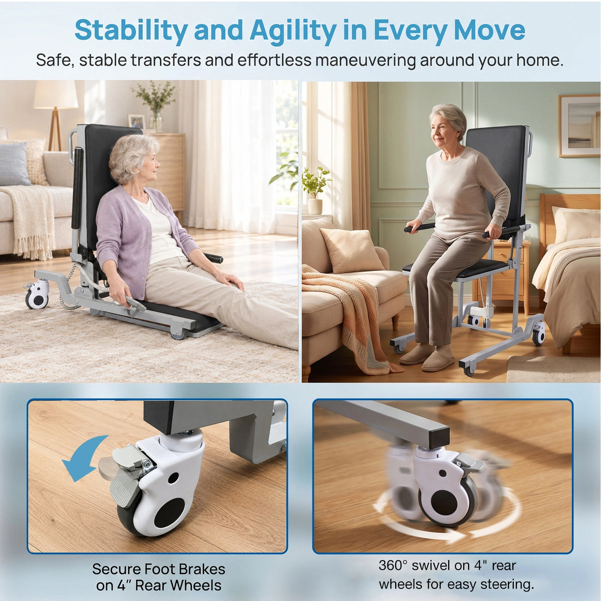 Electric Floor Lift Chair, Height-Adjustable Patient Transfer Chair, 330 lb