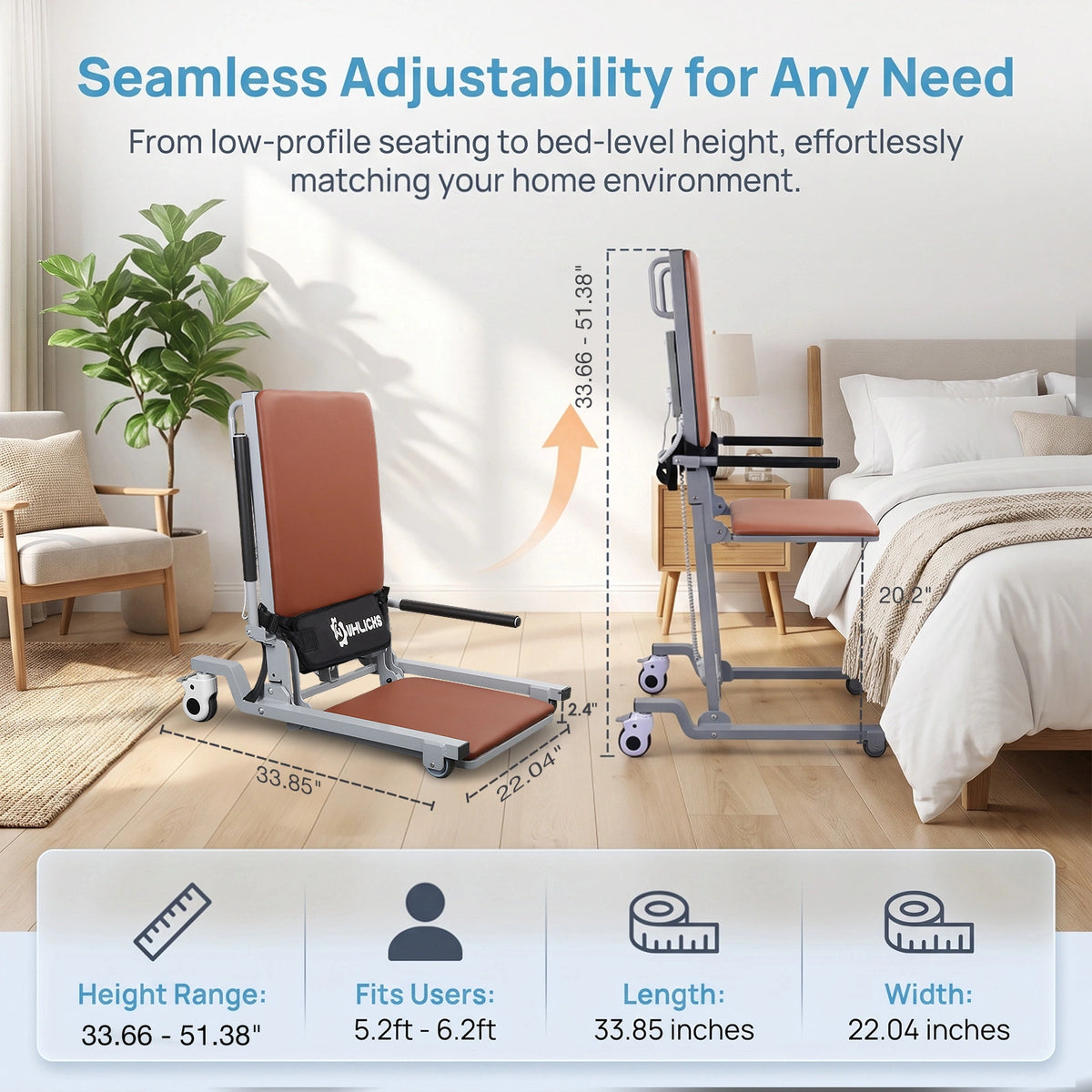 Electric Floor Lift Chair, Height-Adjustable Patient Transfer Chair, 330 lb