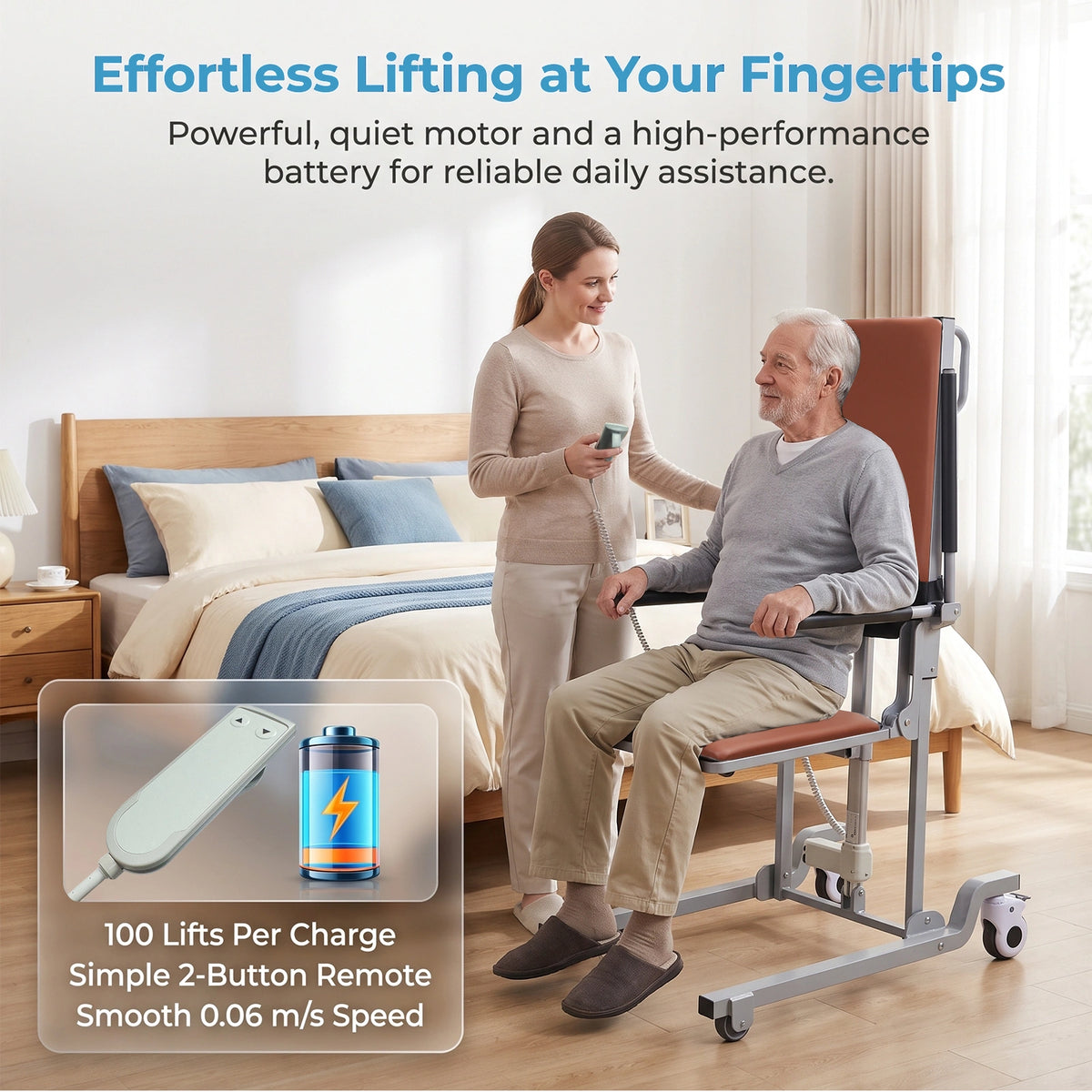 Electric Floor Lift Chair, Height-Adjustable Patient Transfer Chair, 330 lb