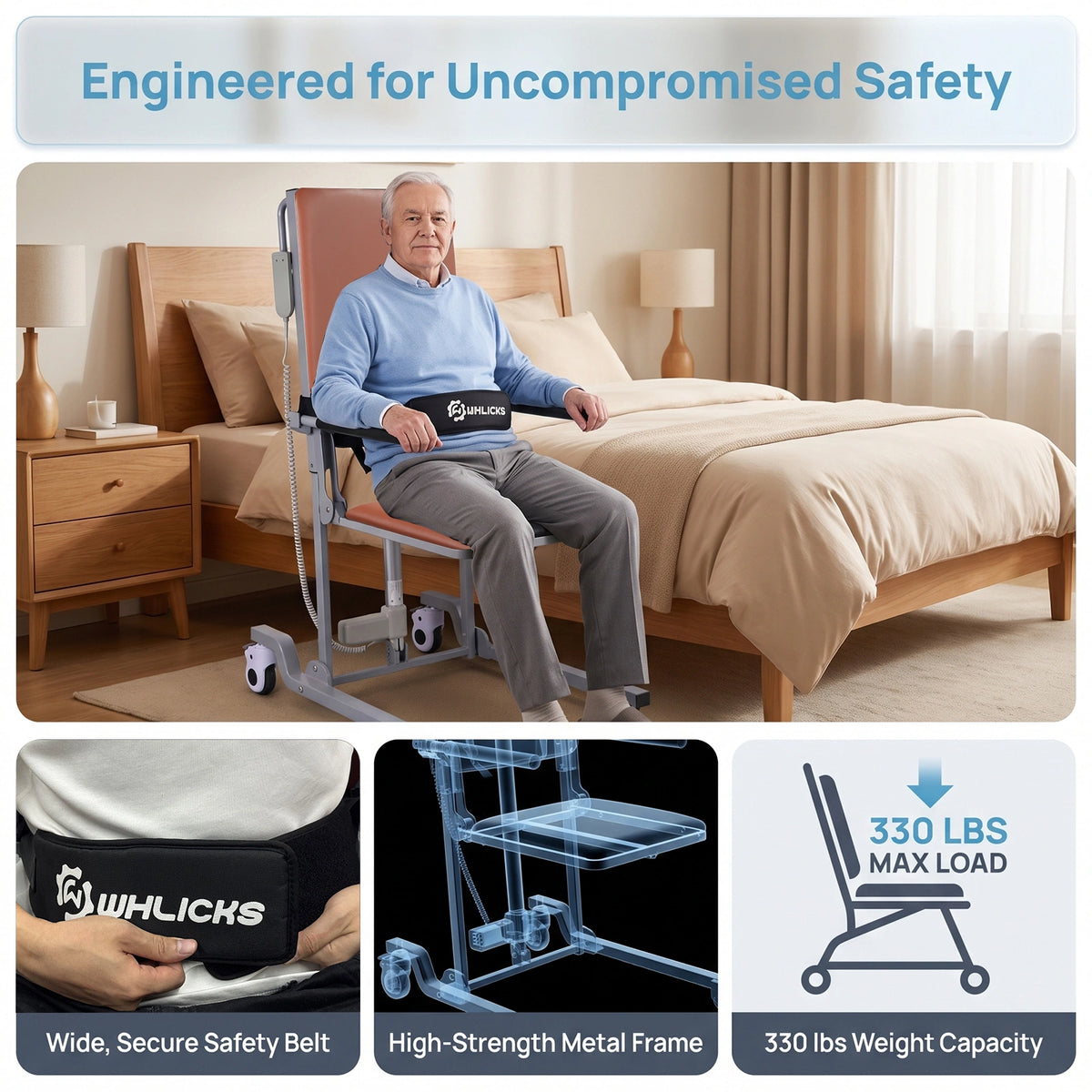 Electric Floor Lift Chair, Height-Adjustable Patient Transfer Chair, 330 lb