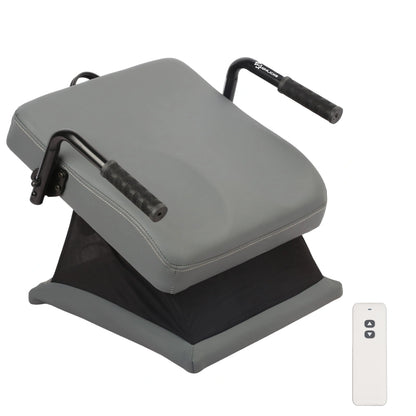 WHLICKS gray electric chair lift assist cushion with wireless remote and dual side handgrips on a white background.