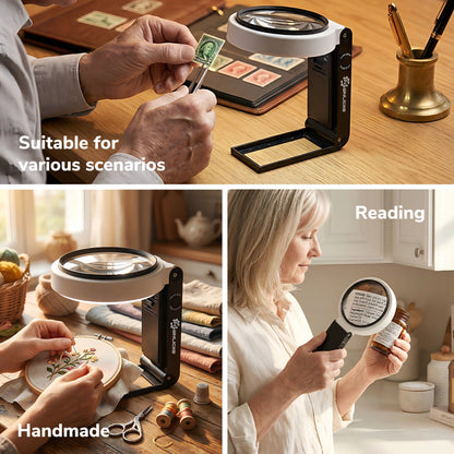 10X/25X Magnifying Glass with Light & Foldable Stand, 32 LEDs