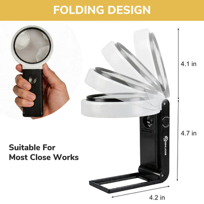 10X/25X Magnifying Glass with Light & Foldable Stand, 32 LEDs