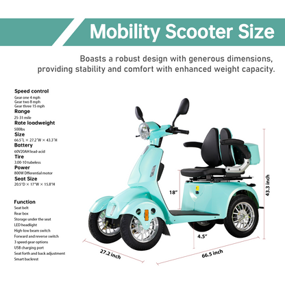 Mobility Scooters for Seniors All Terrain Heavy-duty Long Range Power Travel Scooter