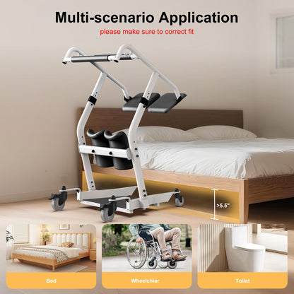 Multi-purpose mobility aid device with text indicating multi-scenario application in a bedroom setting.