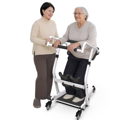 WHLICKS Stand Up lift demonstrated by two elderly women on a white background, highlighting stability and ease of use.