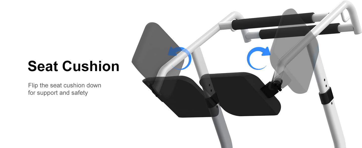 Stand up lift seat cushion with instructions on how to flip it for support and safety.