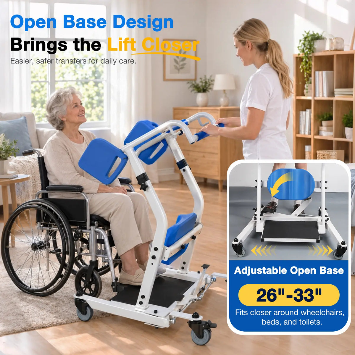 Heavy-Duty Sit-to-Stand Transfer Lift with Adjustable Base
