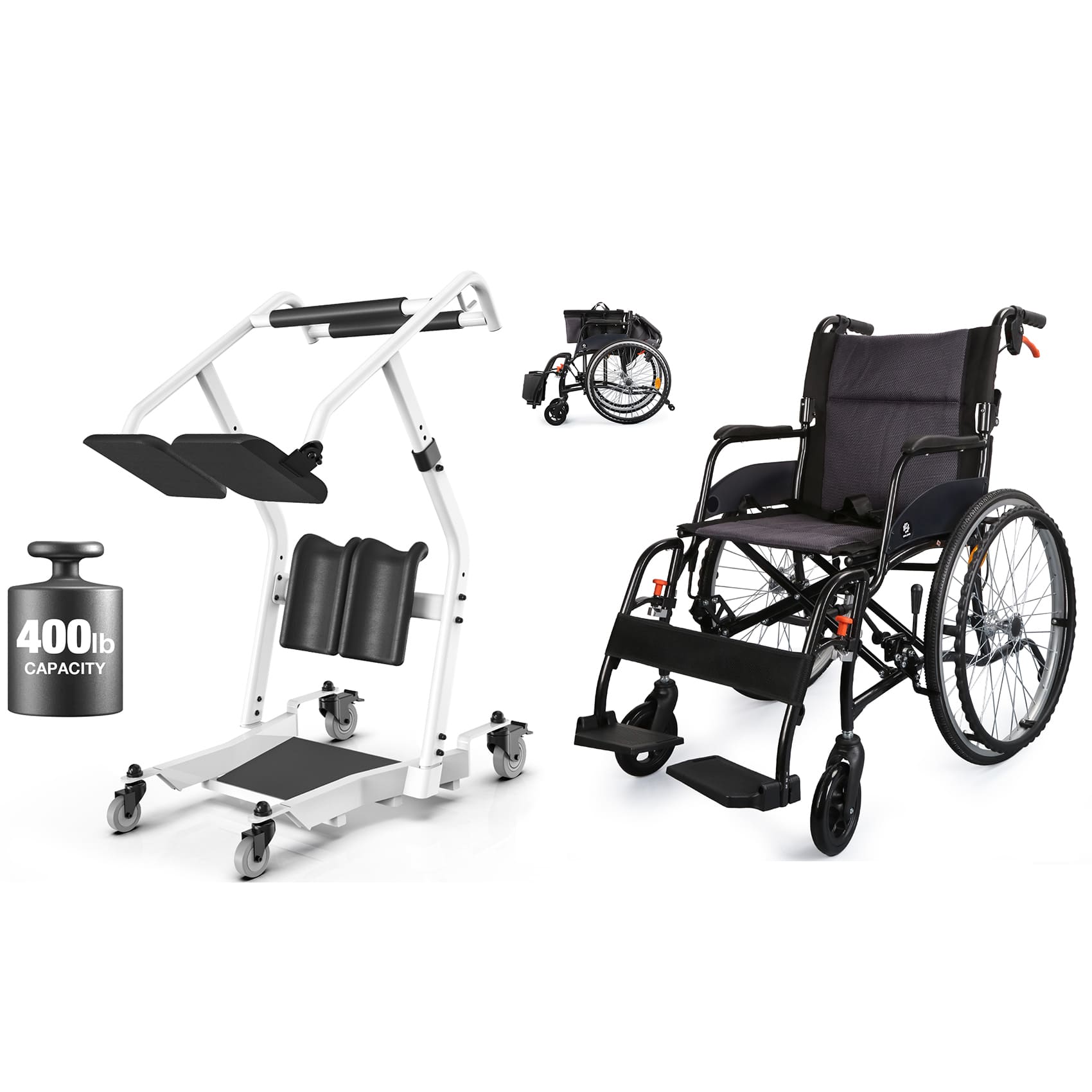 WHLICKS Steh- und Umsetzhilfe & Premium manueller Rollstuhl Bundle