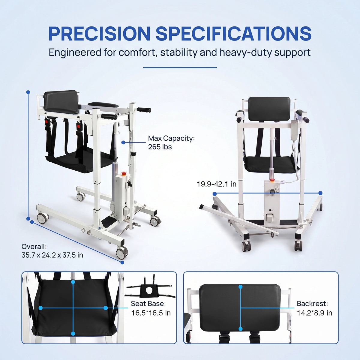 Electric Transfer Lift Chair with Remote Control for Seniors, 265 lb Capacity