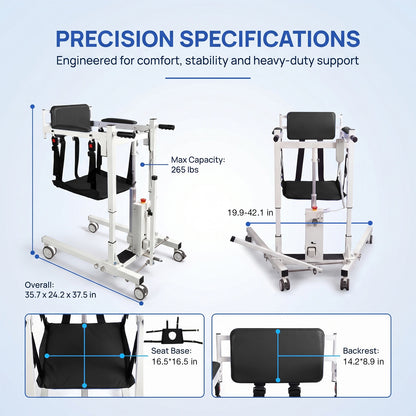 Electric Transfer Lift Chair with Remote Control for Seniors, 265 lb Capacity