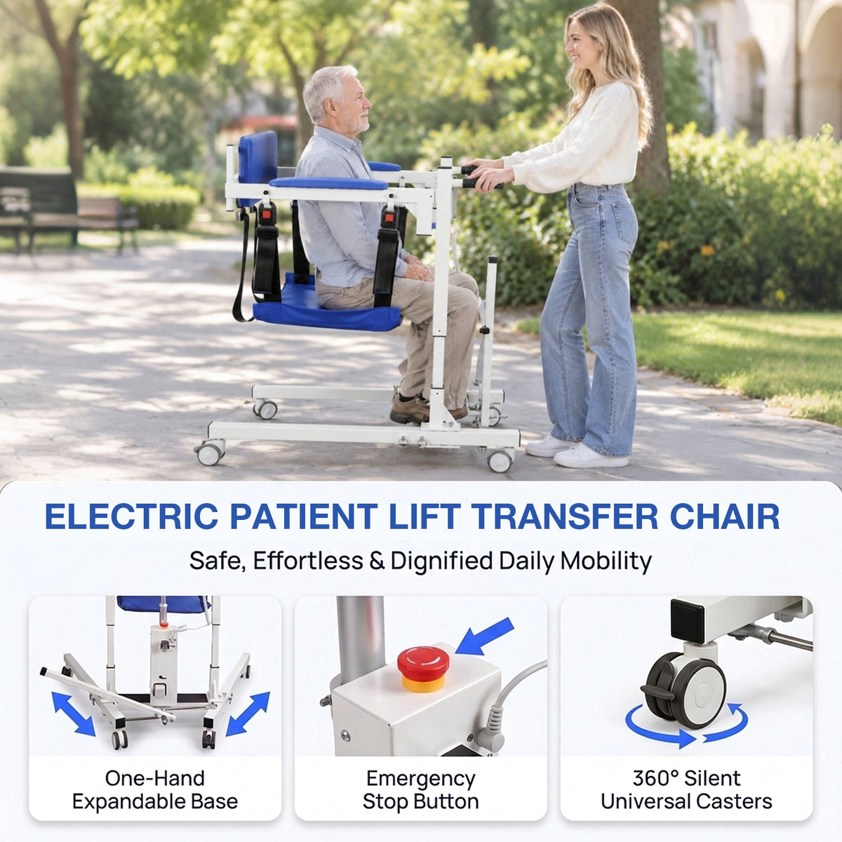 Electric Transfer Lift Chair with Remote Height Control-Padded & Adjustable