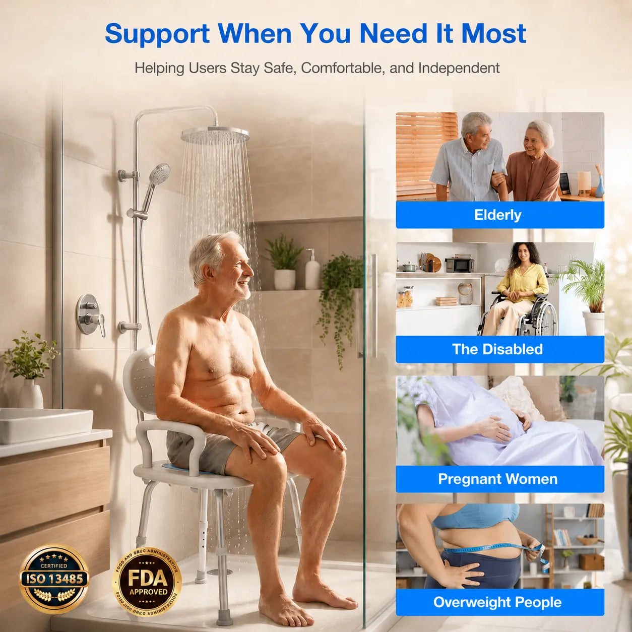 Extra-Wide Adjustable Shower Chairs for Seniors & Bariatric Users