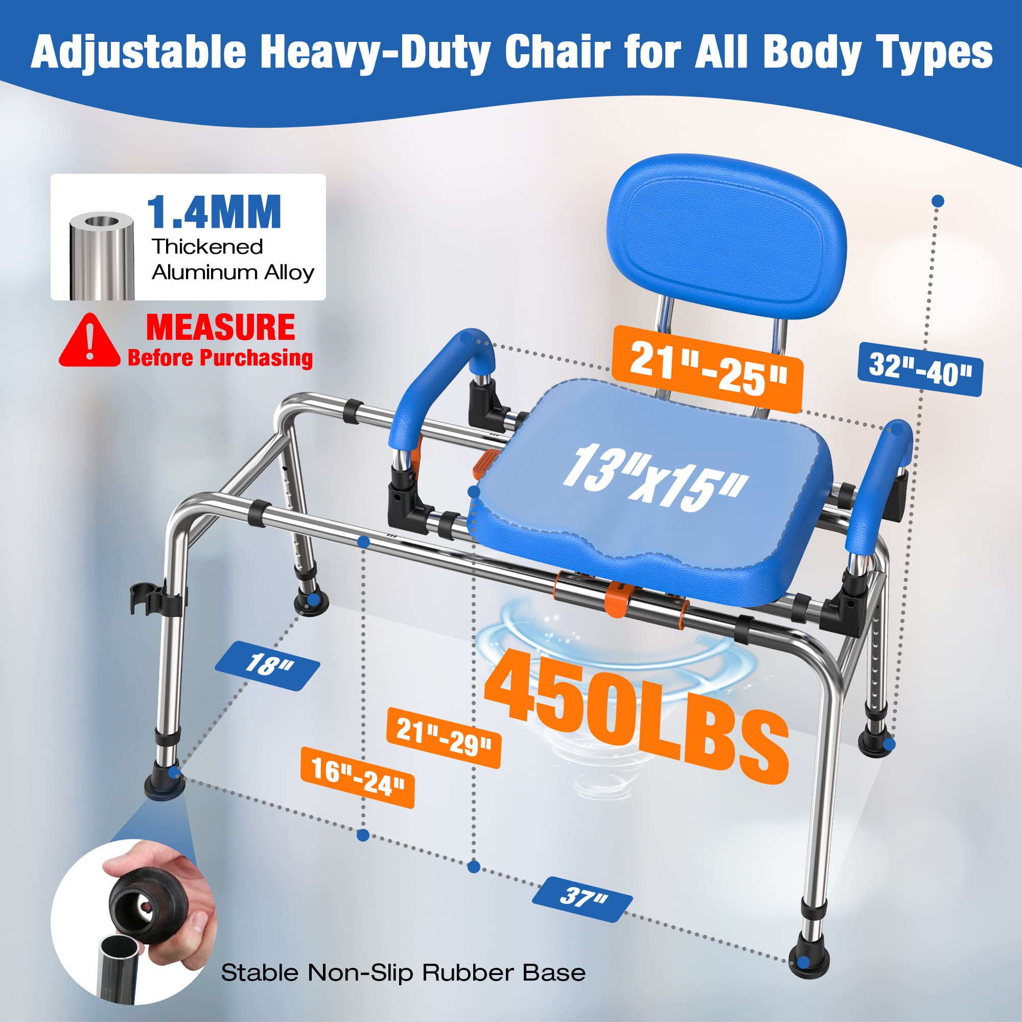Premium Swivel Shower Chair – 360° Sliding, Adjustable Bath Bench for Home & Bathroom Use