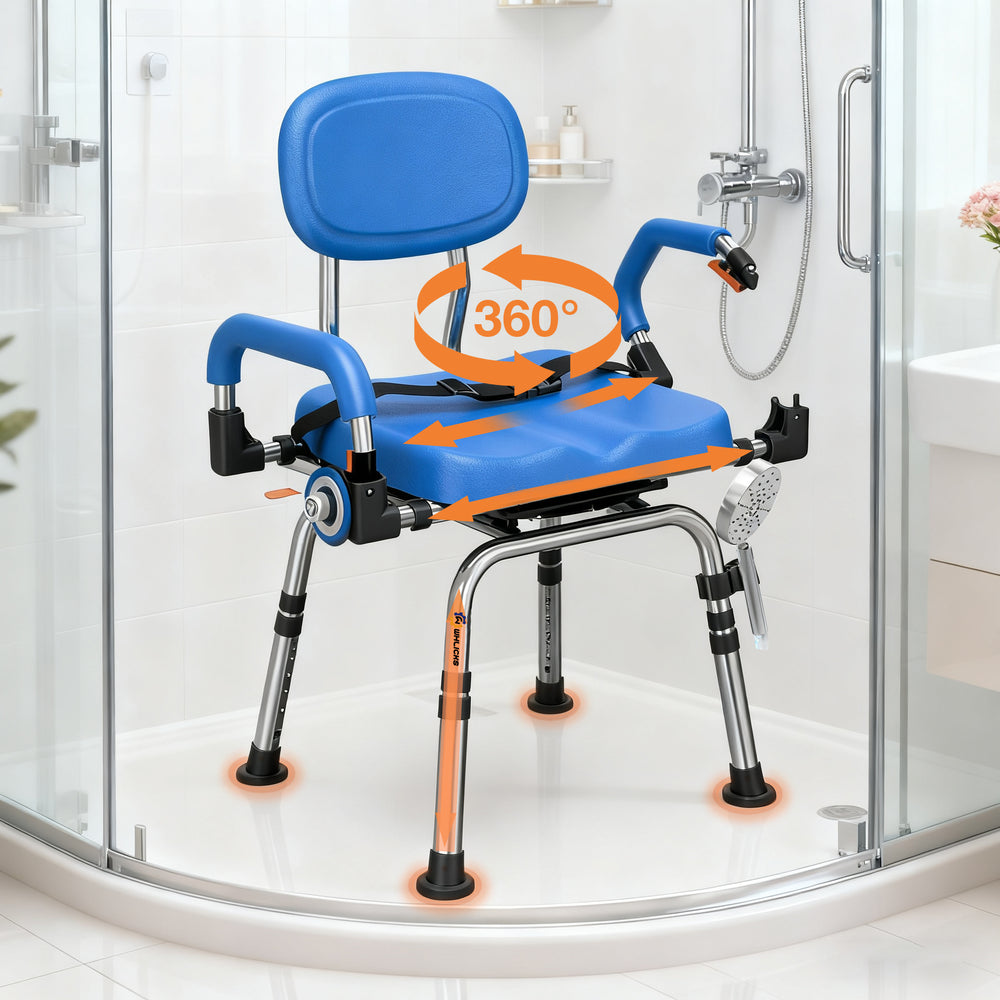 4-in-1 Swivel Shower Chair – Adjustable Padded Bath Seat, 360° Rotation ...