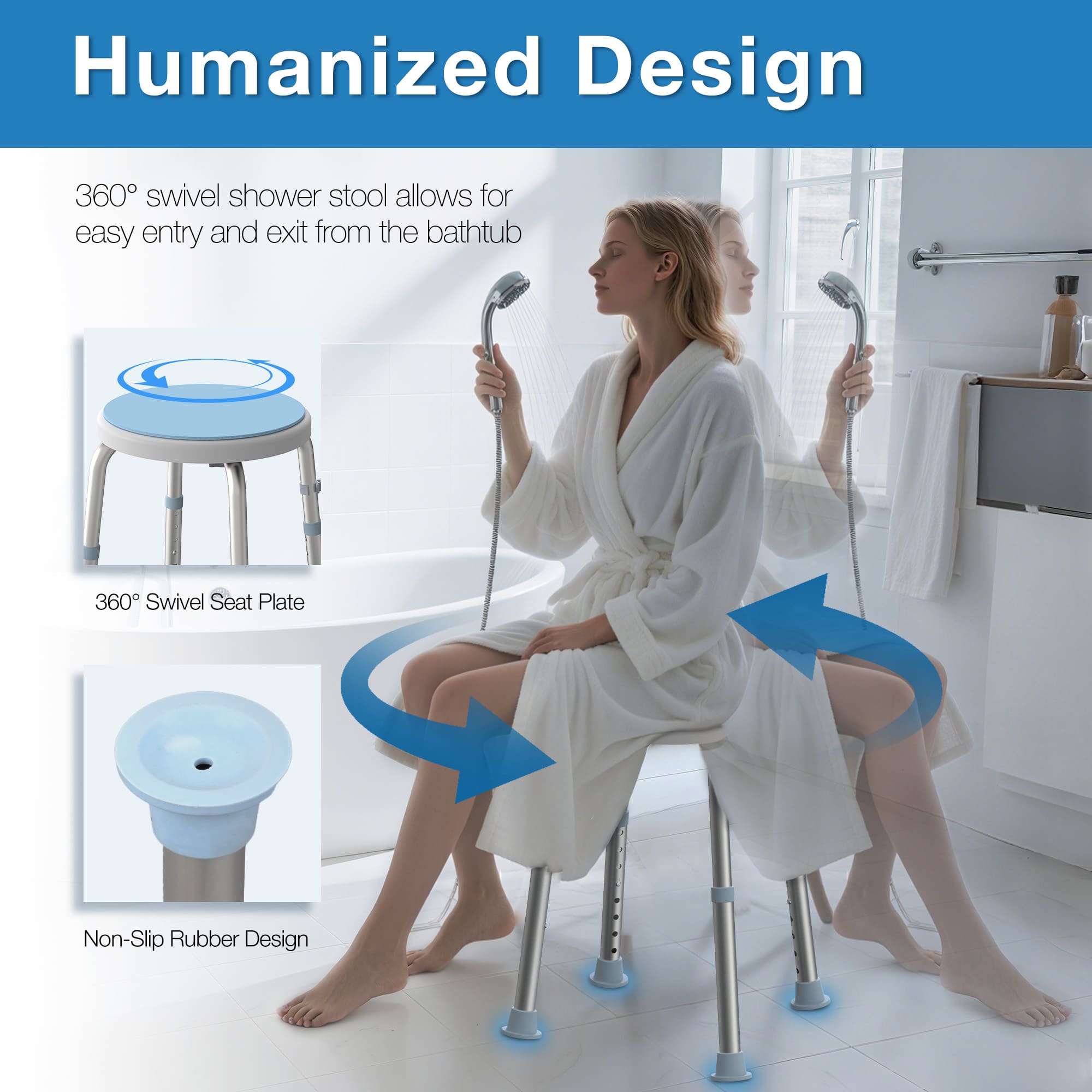 Whlicks Swivel Shower Stool – Adjustable Bath Chair for Seniors & Injury Recovery