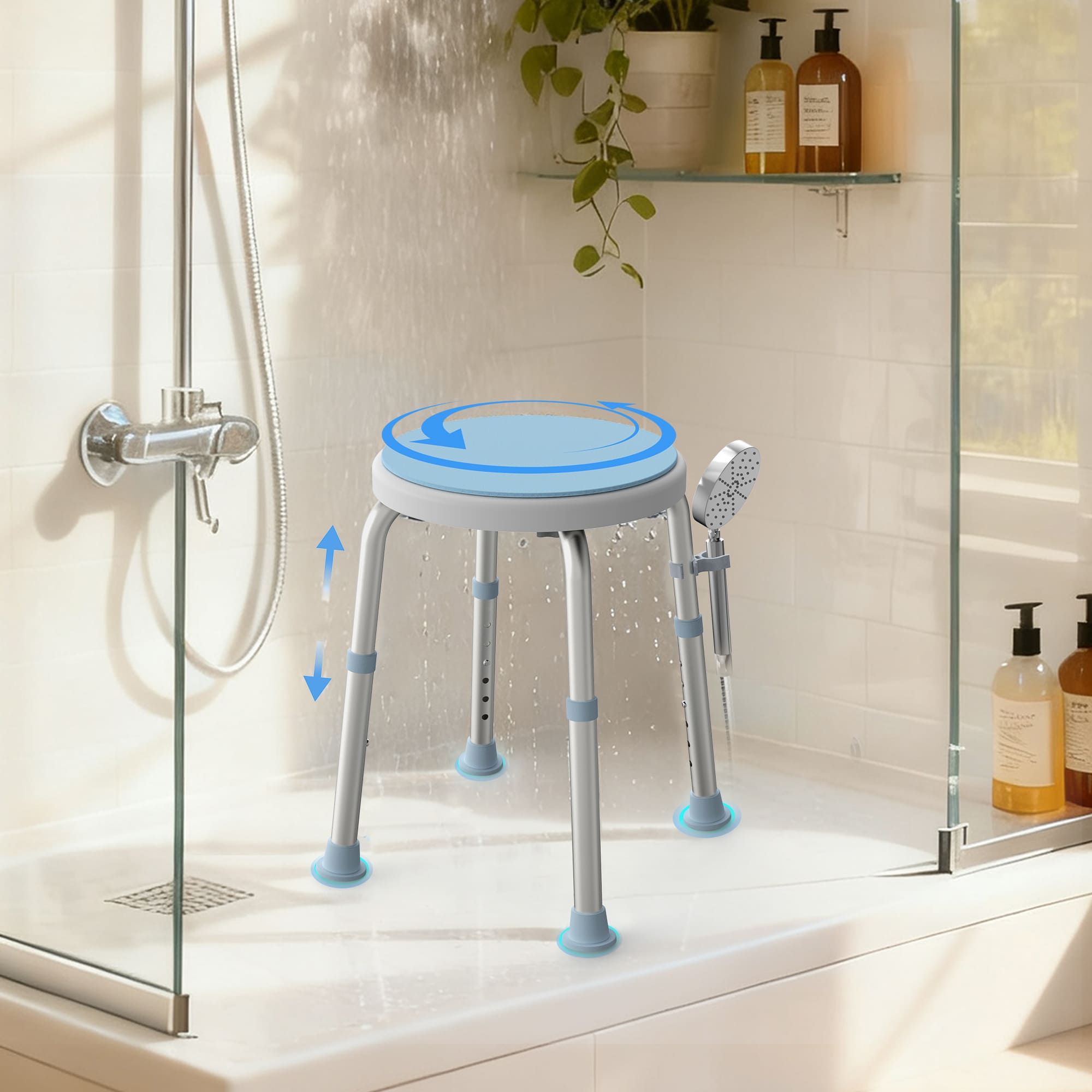 Whlicks Swivel Shower Stool – Adjustable Bath Chair for Seniors & Injury Recovery