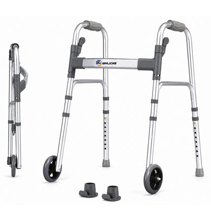 Lightweight Folding Walker for Seniors with Wheels & Adjustable Height