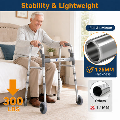 Lightweight Folding Walker for Seniors with Wheels & Adjustable Height