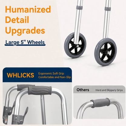 Lightweight Folding Walker for Seniors with Wheels & Adjustable Height