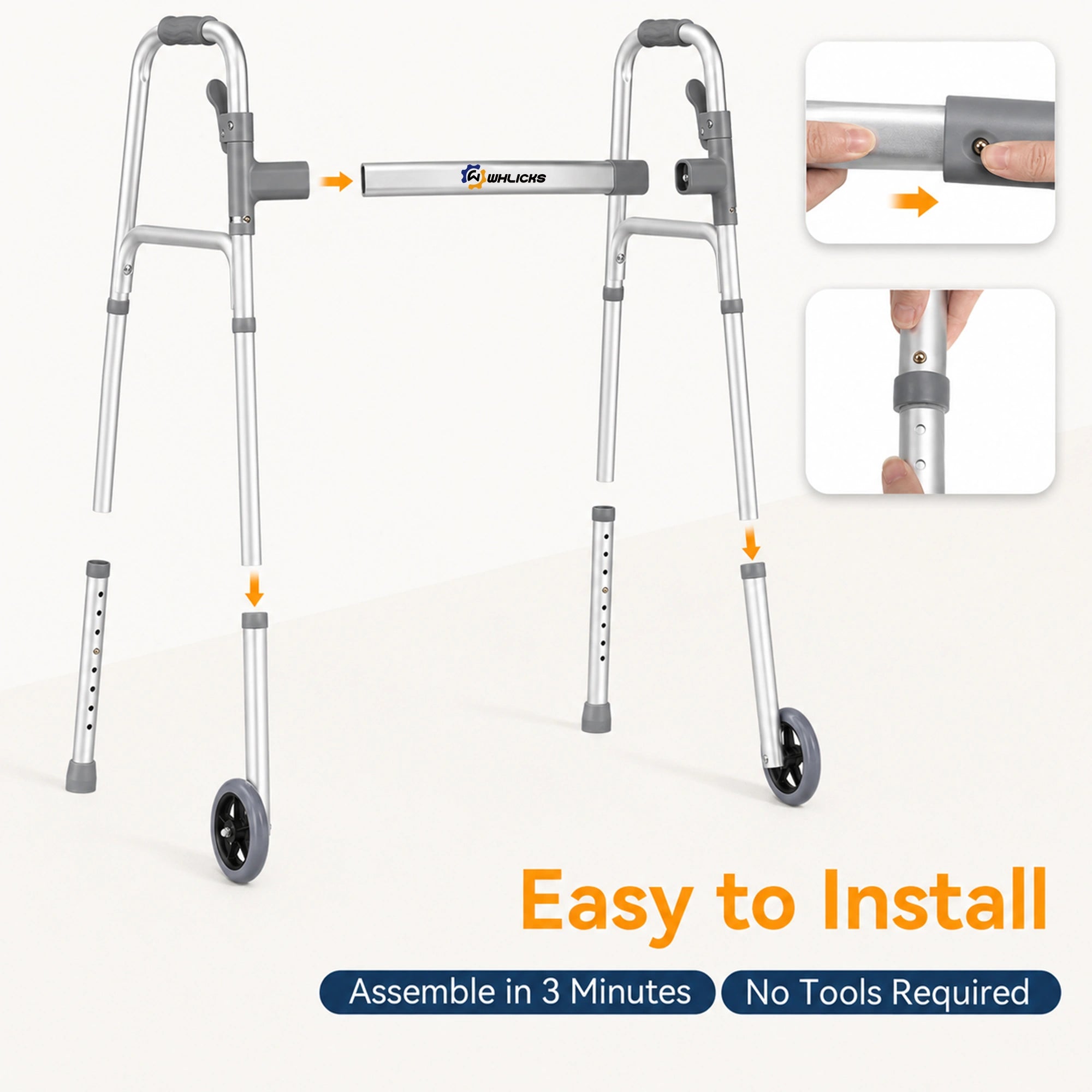 Lightweight Folding Walker for Seniors with Wheels & Adjustable Height