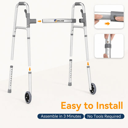 Lightweight Folding Walker for Seniors with Wheels & Adjustable Height