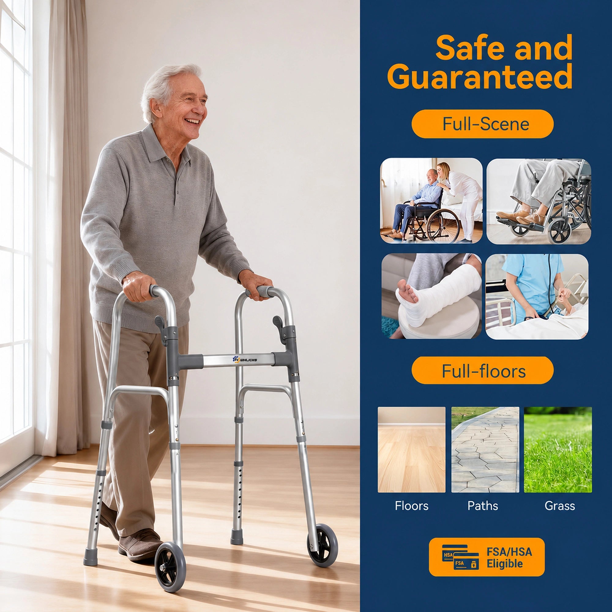 Lightweight Folding Walker for Seniors with Wheels & Adjustable Height