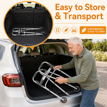 Lightweight Folding Walker for Seniors with Wheels & Adjustable Height