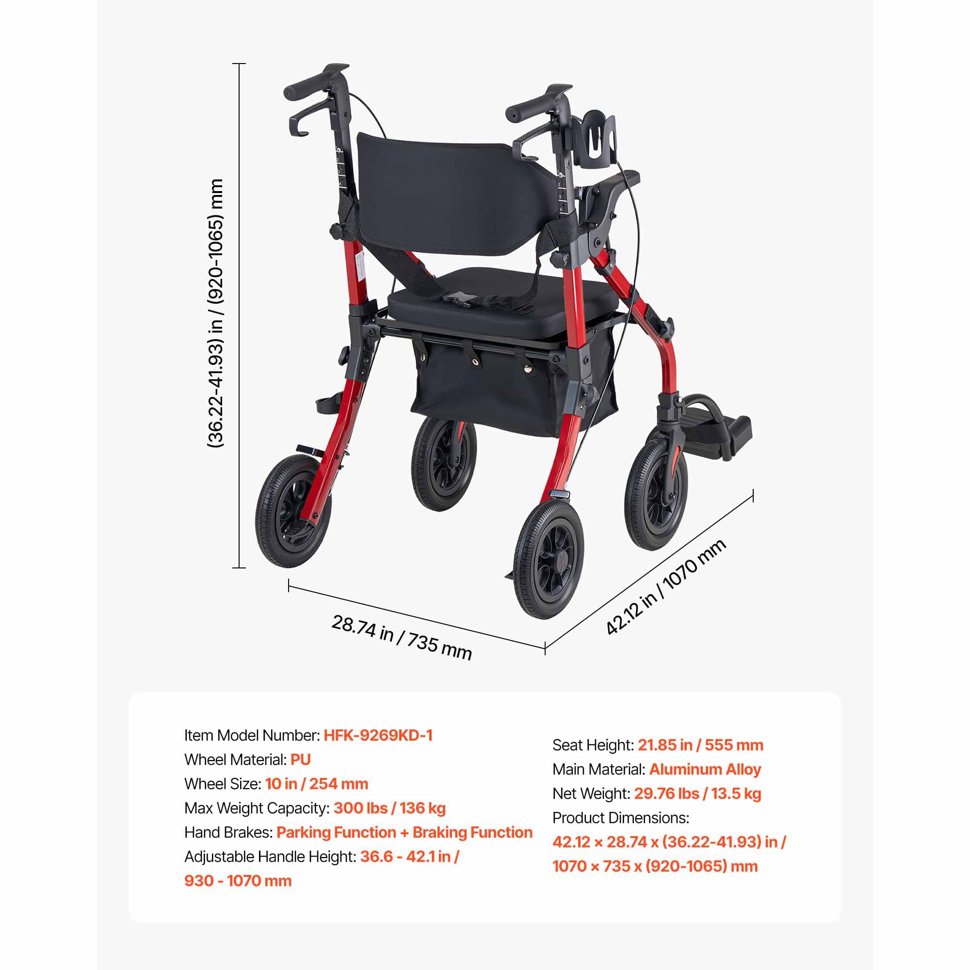 All-Terrain 2-in-1 Rollator Walker with Seat