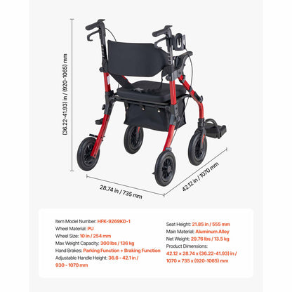 All-Terrain 2-in-1 Rollator Walker with Seat