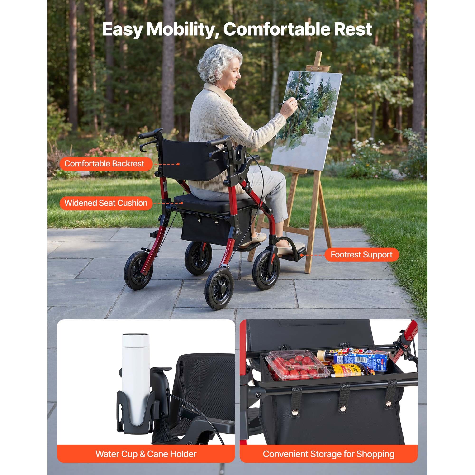 All-Terrain 2-in-1 Rollator Walker with Seat