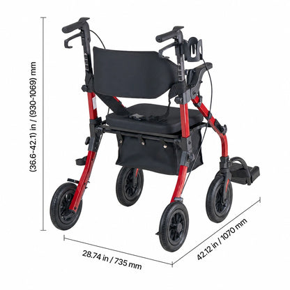 All-Terrain Upright Rollator Walker & 2-in-1 Transport Chair Combo for Seniors