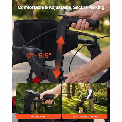 All-Terrain Upright Rollator Walker & 2-in-1 Transport Chair Combo for Seniors