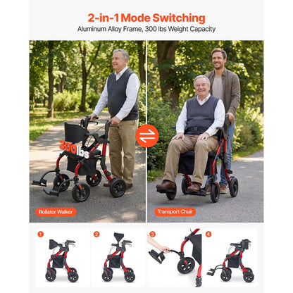 All-Terrain 2-in-1 Rollator Walker with Seat