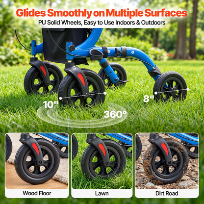All-Terrain Upright Rollator Walker & 2-in-1 Transport Chair Combo for Seniors