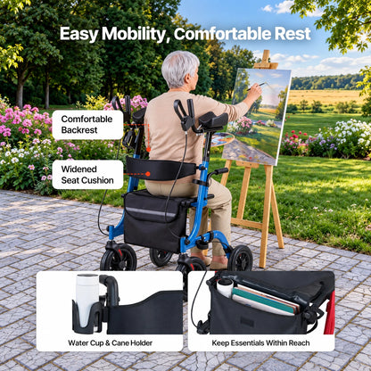 All-Terrain Upright Rollator Walker & 2-in-1 Transport Chair Combo for Seniors
